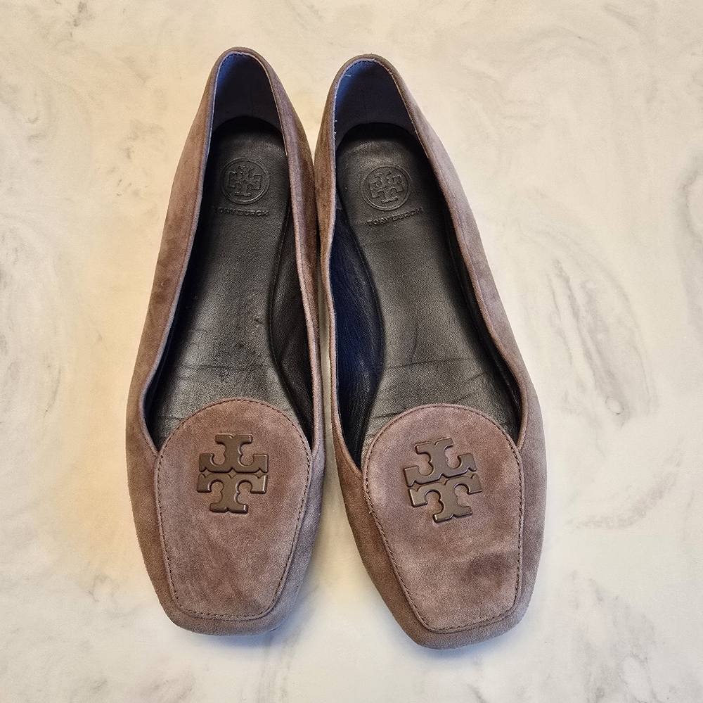 Tory Burch Tan Flats with Signature Logo